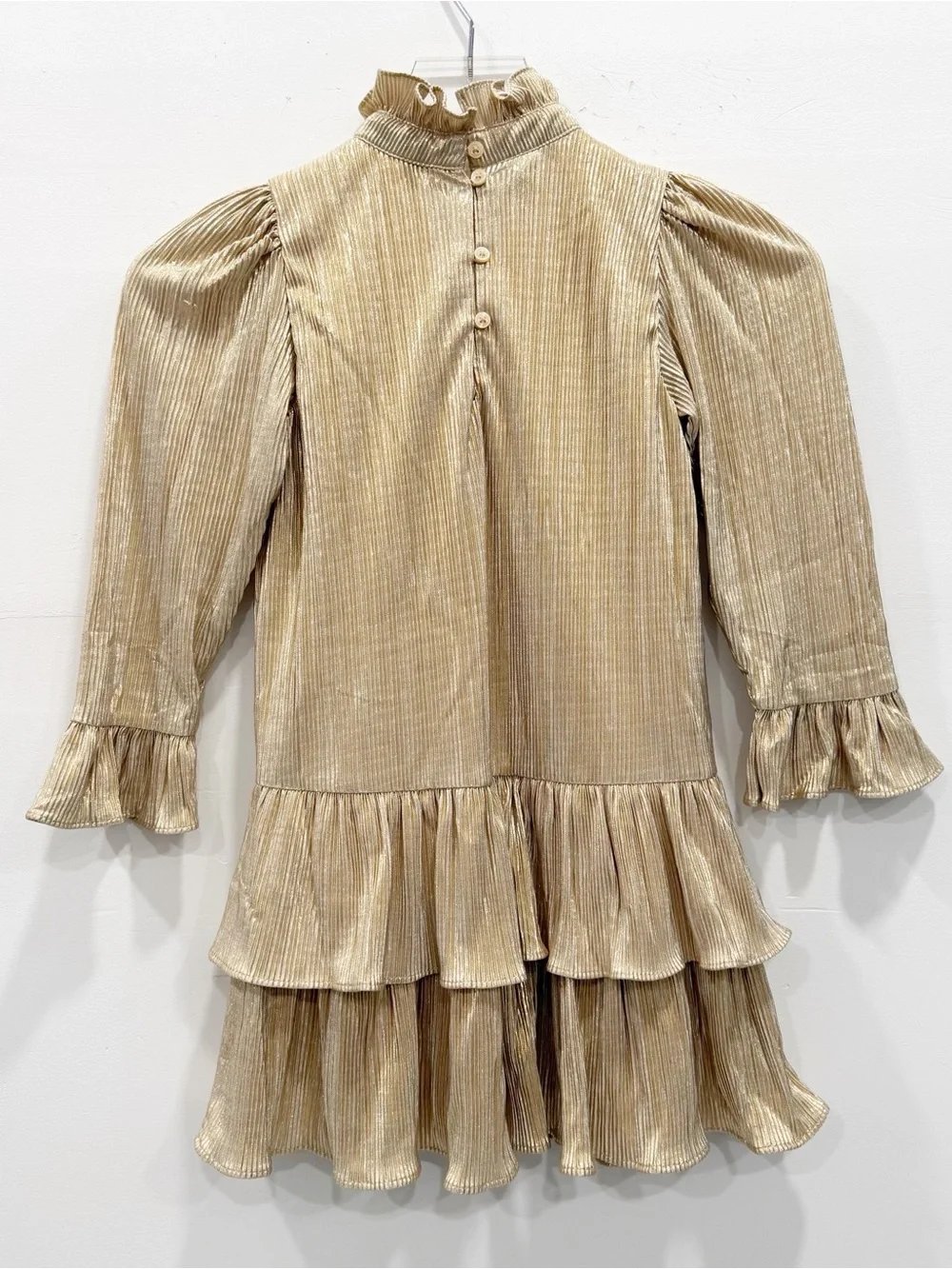 Janie and Jack Gold The Twinkle and Shine Dress Metallic Plisse Tiered Ruffle 7
